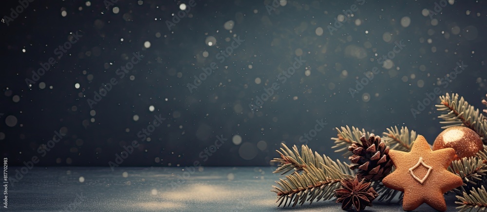 Aufkleber a festive christmas background featuring a gingerbread decorated branch of a fir tree leaving ample 