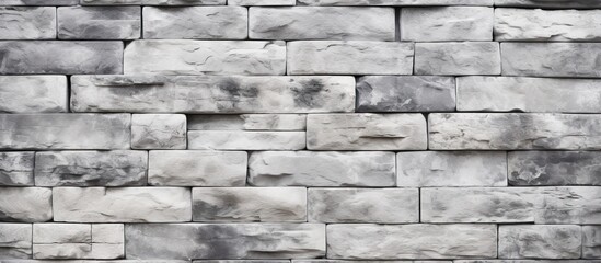 Fototapeta premium The copy space image showcases a textured grey and white brick wall background