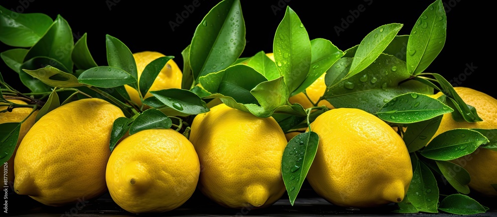 Poster a copy space image of vibrant lemons contrasted against a dark backdrop