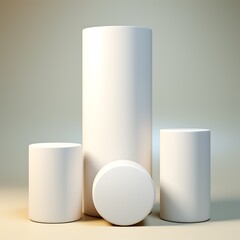 A contemporary digital art piece showcasing the beauty of minimalism with three white cylindrical structures.