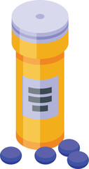 Vector illustration of a pill bottle with medication spilling out in an isometric view