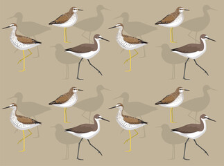 Bird Yellowlegs Willet Cartoon Cute Seamless Wallpaper Background