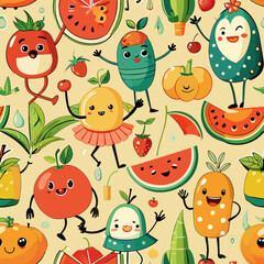 seamless pattern with apples and pears