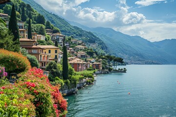 A panoramic view of picturesque Lake Italy, Ai generated