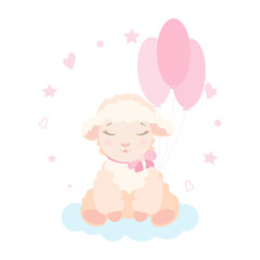 A little cute sheep vector illustration for invitation, greeting, shower baby, newborn, birthday, card, postcard.  Textile, fabric, wear application for kids. 