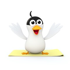 Obraz premium A bird doing wing stretches with a yoga mat on a white background