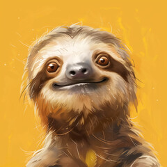 Sloth painting on yellow background