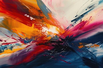 Bold strokes of contrasting colors collide, creating a dynamic explosion of energy captured in a moment of chaotic beauty.