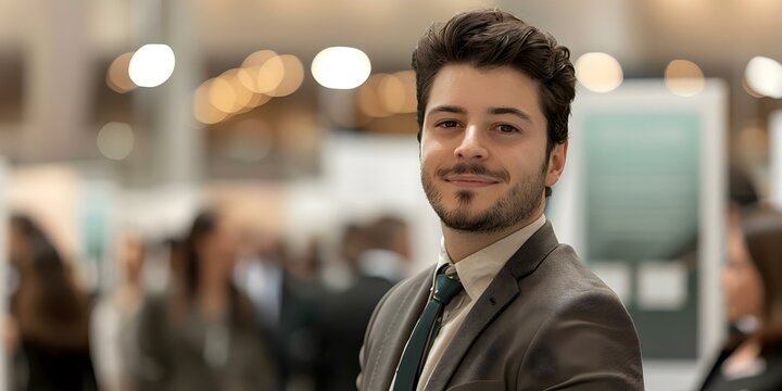 Portrait of a male recruiter at a career fair. Concept Professional Headshot, Career Fair Moment, Men's Style, Networking Event, Recruiter Portraiture