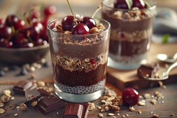 chia pudding with toppings in glass