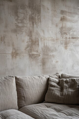 Rustic Minimalist Interior Mock-up with Linen Sofa and Textured Wall