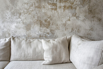 Rustic Minimalist Interior Mock-up with Linen Sofa and Textured Wall