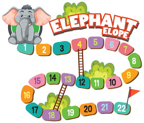 Colorful board game layout with elephant and numbers