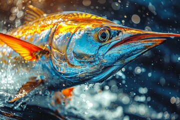 Marlin caught during a deep-sea fishing expedition, symbolizing adventure. 