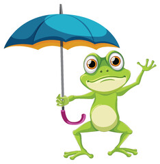 Cheerful frog with a colorful umbrella