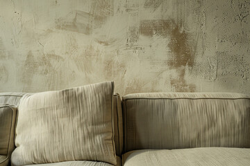 Rustic Minimalist Interior Mock-up with Linen Sofa and Textured Wall