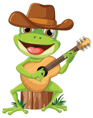 Cartoon frog with guitar wearing a cowboy hat