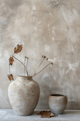 Rustic Minimalist Interior Mockup with Empty Ceramic Pots