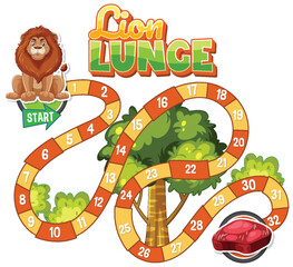 Colorful board game design with lion and tree