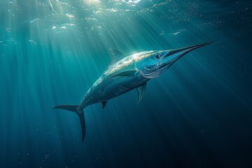 Obraz premium Marlin caught during a deep-sea fishing expedition, symbolizing adventure. 