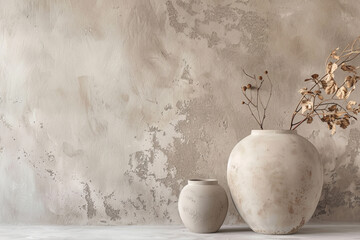 Rustic Minimalist Interior Mockup with Empty Ceramic Pots