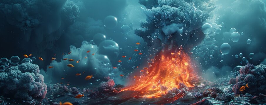 Underwater Volcanic Fury: Bubbles and Explosions in the Depths