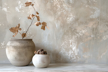 Rustic Minimalist Interior Mockup with Empty Ceramic Pots