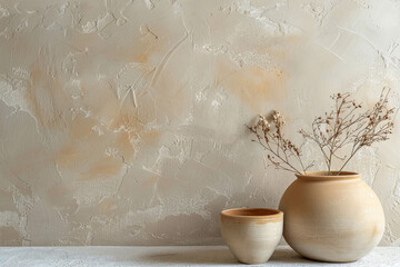 Rustic Minimalist Interior Mockup with Empty Ceramic Pots