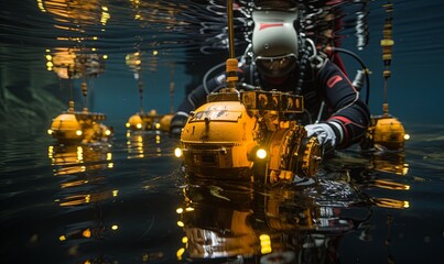 Diver in a Diving Suit in Water