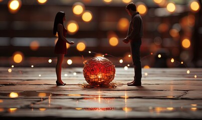 Couple Standing Together by Ball
