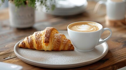 cup of coffee paired with a buttery croissant