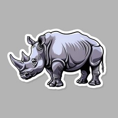 Fototapeta premium A rhinoceros illustration in normal colors as a sticker with a white outline on a gray background without any shadow or gradient.