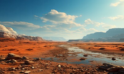 Desert Landscape With River Flowing