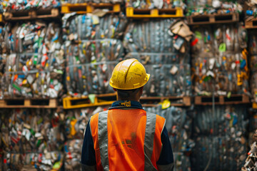 Obraz premium Local service workers cleaning reusing trash garbage saving planet from pollution recycling plant fabric Generative AI