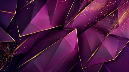 Abstract background,  with layers of geometric shapes in deep royal purple tones, complemented by intricate gold embellishments 