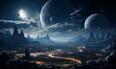 Otherworldly Landscape With Planets and Stars