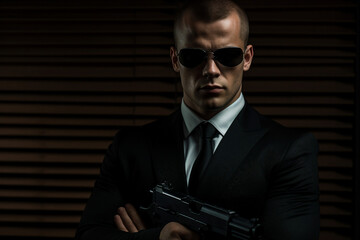 Creative AI generated picture vintage spy movie style secret agent person at work