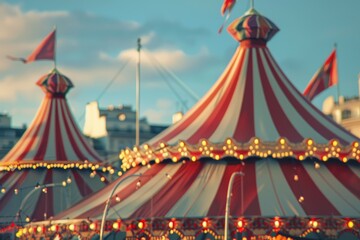 City circus building with outdoor tent fair details