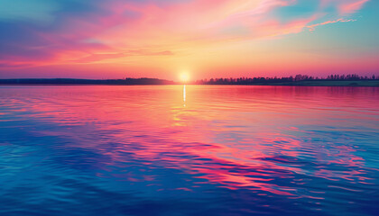 Fototapeta premium Calming rhythms of a lake at sunset, the water surface reflecting the twilight colors