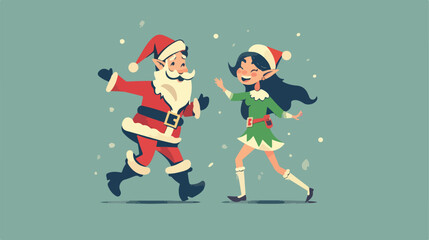 santa claus with elf woman moving avatar character Vector