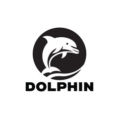 Dolphin jumping Vector logo icon illustration on white background design style 