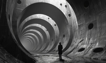 a tunnel extending into perspective, which consists of more rings