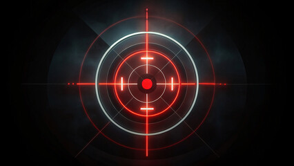 Dark red futuristic crosshair with abstract glowing lines and geometric shapes