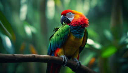 A colorful parrot perched in the heart of the rainforest, echoing the calls of the wild.

