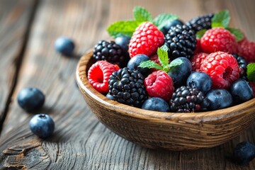 Fresh fruit bowl with berries a healthy vegetarian breakfast