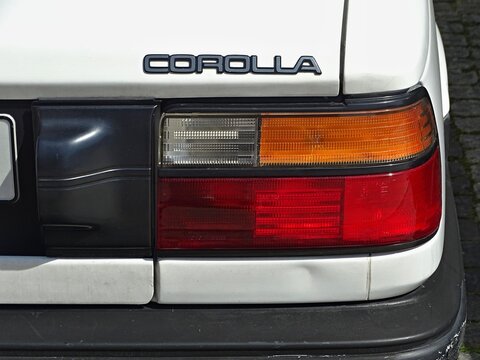 Rear light and brand name of a classic Toyota Corolla