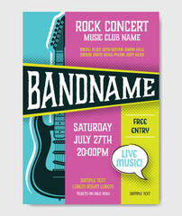 Abstract vector music concert poster with guitar