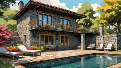 Fototapeta premium House With Pool Real Estate