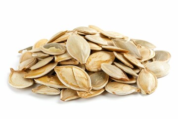 Unshelled pumpkin seeds isolated on white surface Ready to eat snack