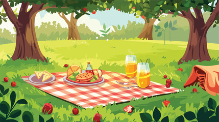 Set for romantic picnic with tasty food and glasses 